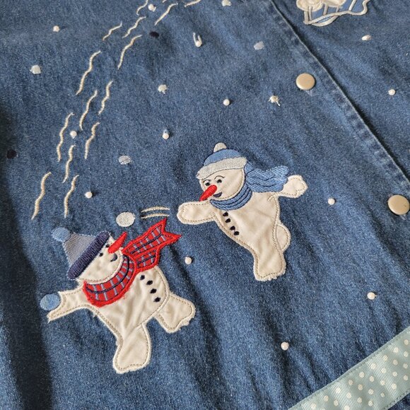 Vintage Dressbarn Denim Button-down Christmas/Holiday/Snowman Top Women’s XL - Picture 6 of 8